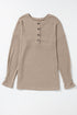 Ribbed Texture Button Front Long Sleeve Henley Top