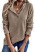 Ribbed Texture Button Front Long Sleeve Henley Top