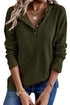 Ribbed Texture Button Front Long Sleeve Henley Top
