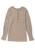 Ribbed Texture Button Front Long Sleeve Henley Top