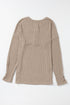Ribbed Texture Button Front Long Sleeve Henley Top