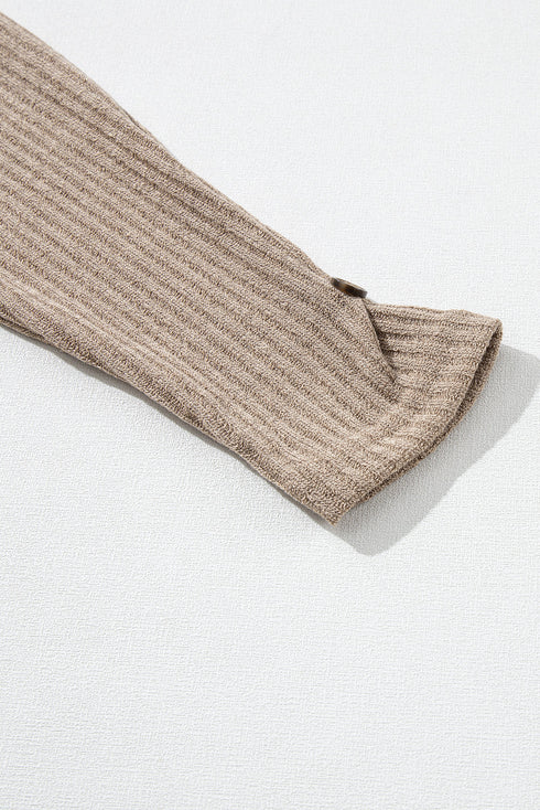 Ribbed Texture Button Front Long Sleeve Henley Top