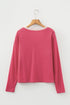 Ribbed Texture Button V Neck Lace Trim Top
