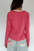 Ribbed Texture Button V Neck Lace Trim Top