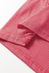 Ribbed Texture Button V Neck Lace Trim Top