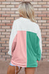 Ribbed Texture Color Block Partial Button Collared Top