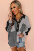 Ribbed Texture Color Block Partial Button Collared Top