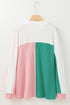 Ribbed Texture Color Block Partial Button Collared Top