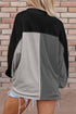 Ribbed Texture Color Block Partial Button Collared Top
