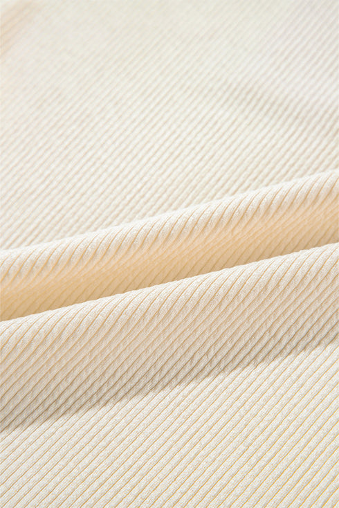 Ribbed Texture Color Block Partial Button Collared Top