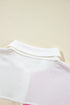 Ribbed Texture Color Block Partial Button Collared Top