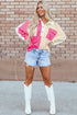 Ribbed Texture Color Block Partial Button Collared Top