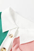 Ribbed Texture Color Block Partial Button Collared Top