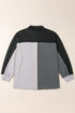 Ribbed Texture Color Block Partial Button Collared Top