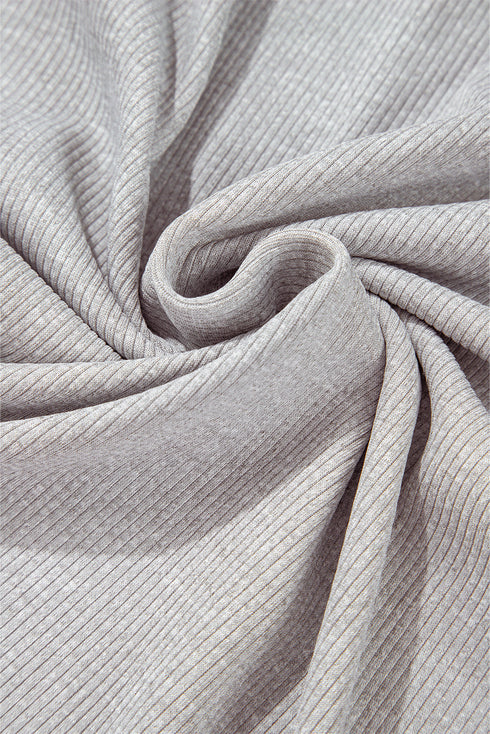 Ribbed Texture Color Block Partial Button Collared Top