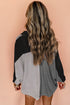 Ribbed Texture Color Block Partial Button Collared Top