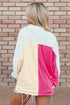 Ribbed Texture Color Block Partial Button Collared Top