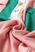Ribbed Texture Color Block Partial Button Collared Top