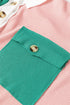 Ribbed Texture Color Block Partial Button Collared Top
