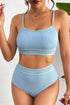 Ribbed Texture Contrast Trim Spaghetti Strap High Waisted Swimsuit