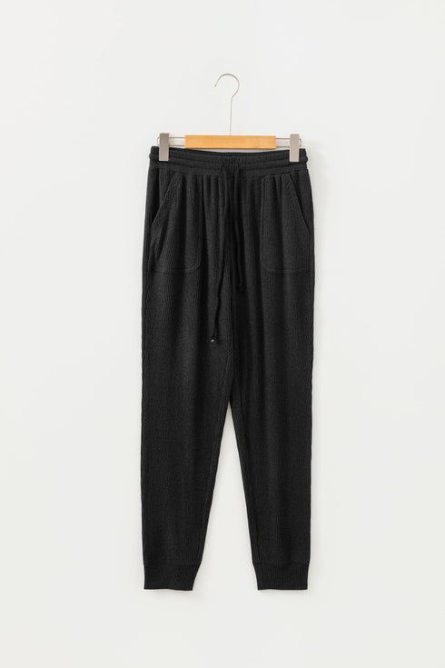 Ribbed Texture Drawstring Active Athletic Jogger Pants