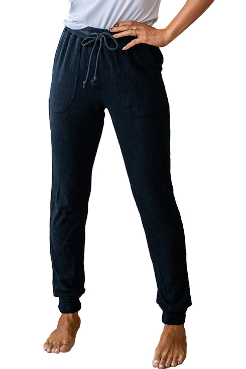 Ribbed Texture Drawstring Active Athletic Jogger Pants