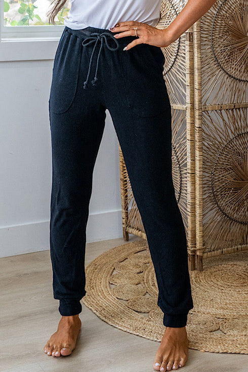Ribbed Texture Drawstring Active Athletic Jogger Pants