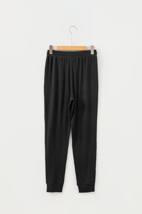Ribbed Texture Drawstring Active Athletic Jogger Pants