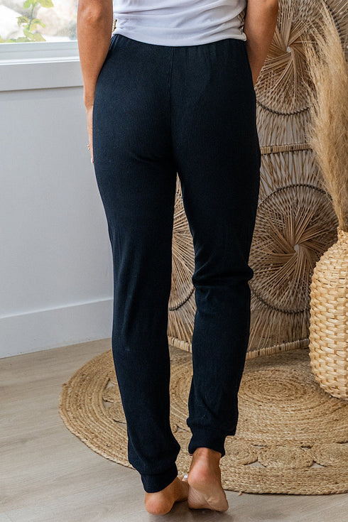 Ribbed Texture Drawstring Active Athletic Jogger Pants