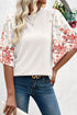 Ribbed Texture Floral Print Patchwork Half Sleeve Top