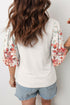 Ribbed Texture Floral Print Patchwork Half Sleeve Top