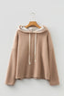 Ribbed Texture Lace Drawstring Drop Shoulder Hoodie