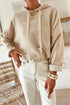 Ribbed Texture Lace Drawstring Drop Shoulder Hoodie