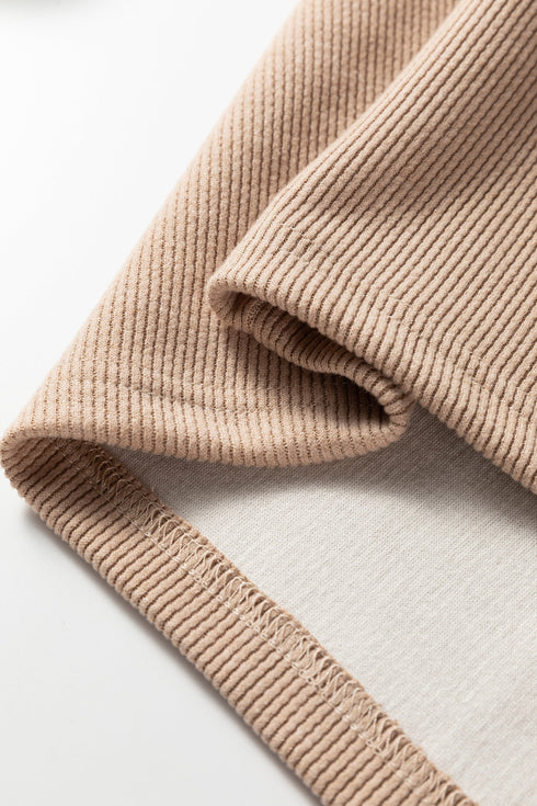 Ribbed Texture Lace Drawstring Drop Shoulder Hoodie