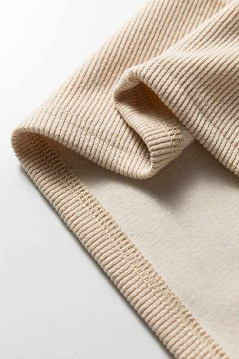 Ribbed Texture Lace Drawstring Drop Shoulder Hoodie