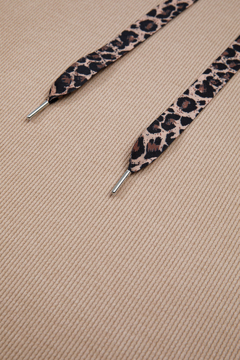 Ribbed Texture Lace Drawstring Drop Shoulder Hoodie