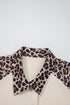 Ribbed Texture Leopard Patchwork Button Down Short Sleeve Shirt