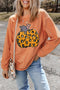 Ribbed Texture Leopard Print Pumpkin Graphic Pullover