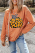 Ribbed Texture Leopard Print Pumpkin Graphic Pullover