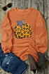 Ribbed Texture Leopard Print Pumpkin Graphic Pullover