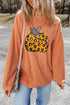 Ribbed Texture Leopard Print Pumpkin Graphic Pullover