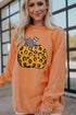 Ribbed Texture Leopard Print Pumpkin Graphic Pullover