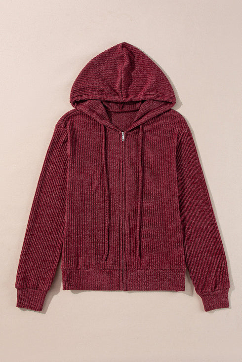 Ribbed Texture Long Sleeve Zip Up Everyday Hoodie