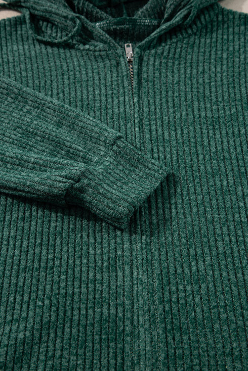 Ribbed Texture Long Sleeve Zip Up Everyday Hoodie