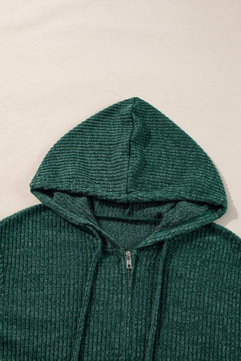 Ribbed Texture Long Sleeve Zip Up Everyday Hoodie