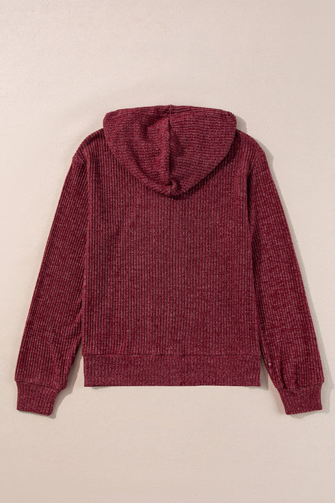 Ribbed Texture Long Sleeve Zip Up Everyday Hoodie