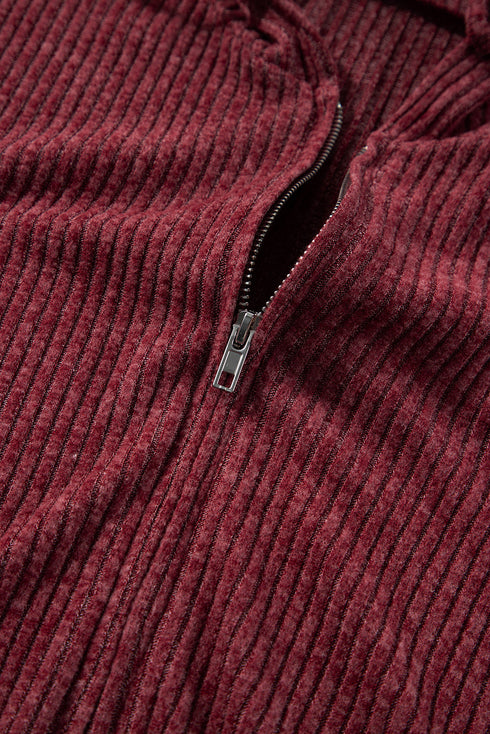 Ribbed Texture Long Sleeve Zip Up Everyday Hoodie