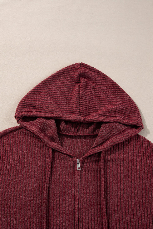 Ribbed Texture Long Sleeve Zip Up Everyday Hoodie