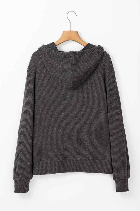 Ribbed Texture Long Sleeve Zip Up Everyday Hoodie
