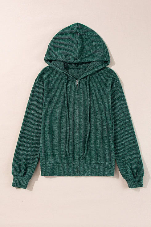 Ribbed Texture Long Sleeve Zip Up Everyday Hoodie